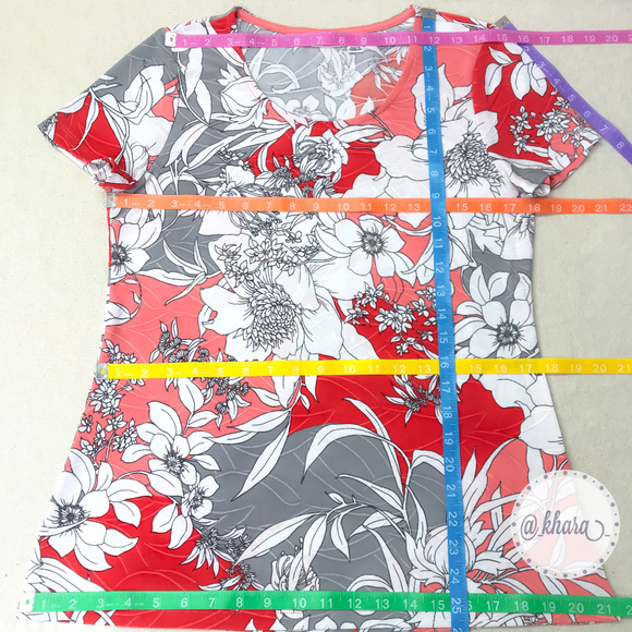 Croft & Barrow Red/Coral/Gray Floral Blouse - Picture 5 of 7